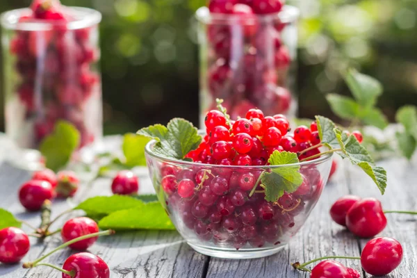 Früchte Kirschen Johannisbeeren Holz Hintergrund — Stockfoto