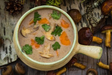 Yemek hediyeler orman yabani mantar çorbası vintage şekillendirme