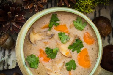 Yemek hediyeler orman yabani mantar çorbası vintage şekillendirme