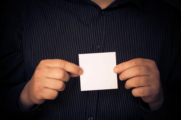 Blank business card hands man — Stock Photo, Image