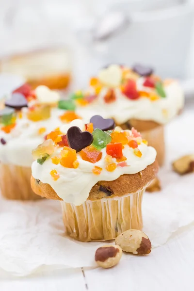 Alla hjärtans söt madness söta muffins grädde — Stockfoto