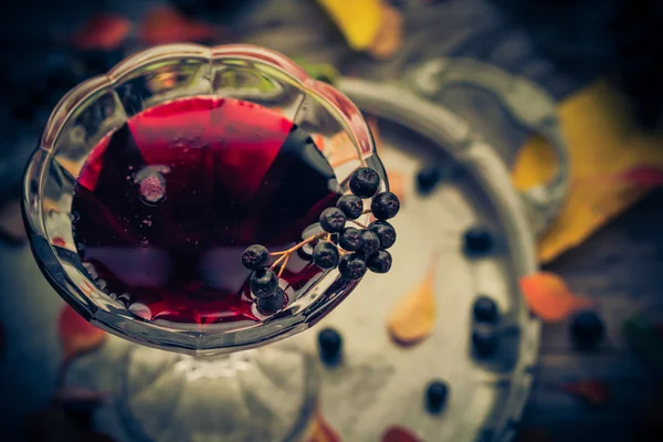 Glas tinctuur chokeberry herfst vintage styling — Stockfoto