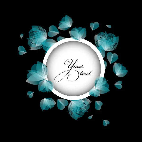 青い花の丸い花輪を持つ招待カード 装飾エンドウ豆 バターカップ ヴィンテージベクトルイラスト — ストックベクタ