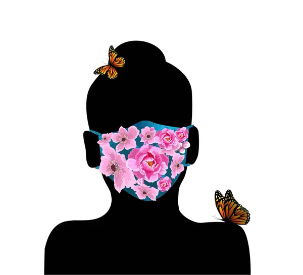 Chica con una máscara hecha de flores. Ilustración vectorial — Archivo Imágenes Vectoriales