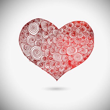 Kalp logosu. Beyaz arka planda izole edilmiş eğimli şekillerden oluşan kırmızı aşk sembolü. Neşeli, renkli Aziz Valentine işareti. Tasarım elemanı. Vektör renk illüstrasyonu.