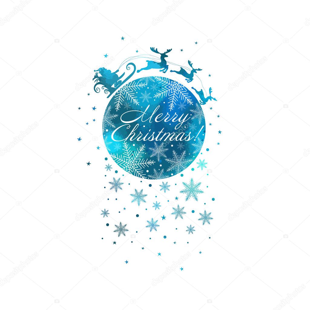 Santa Claus rides reindeer. Merry Christmas. Vector