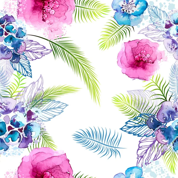 Fond Sans Couture Fleurs Aquarelle Illustration Vectorielle — Image vectorielle