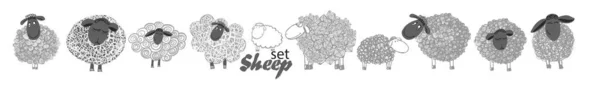 モノクロームの羊のセット ベクターイラスト — ストックベクタ