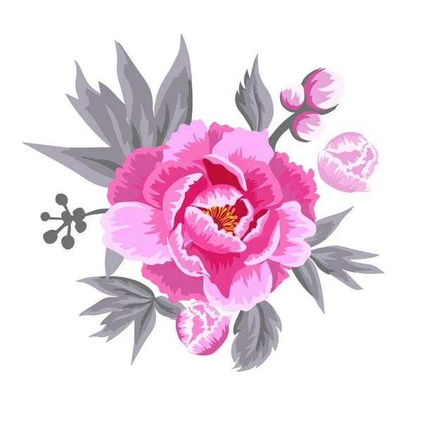 Peony Flower White Background Vector Background Your Design — Stock Vector