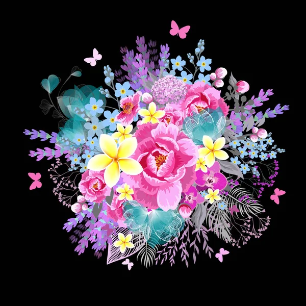 Krásný Květinový Rám Růžovými Květy Vektorová Ilustrace — Stockový vektor