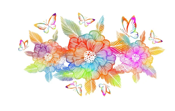 Разноцветная Цветущая Абстракция Бабочками Векторная Иллюстрация — стоковый вектор