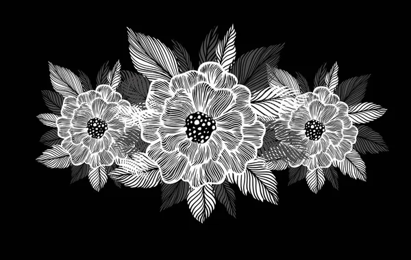 モノクロームの花の優美な抽象化 愛を込めて ベクターイラスト — ストックベクタ