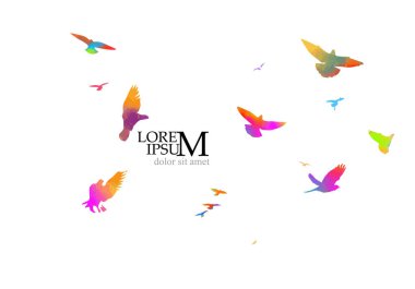 Kuş suluboya. Renkli bir kuş sürüsü. Vektör