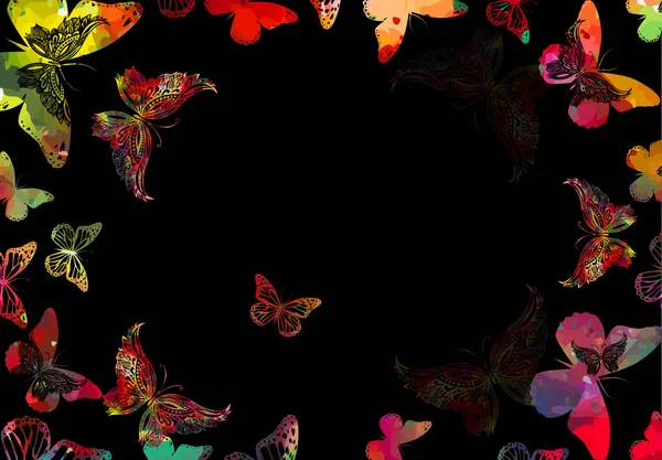 カラフルな蝶のフレーム 虹の蝶とポストカード ベクターイラスト — ストックベクタ