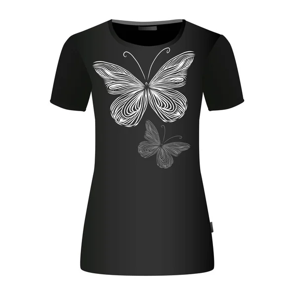 White Abstract Butterflies Shirt Print Vector — Stock Vector