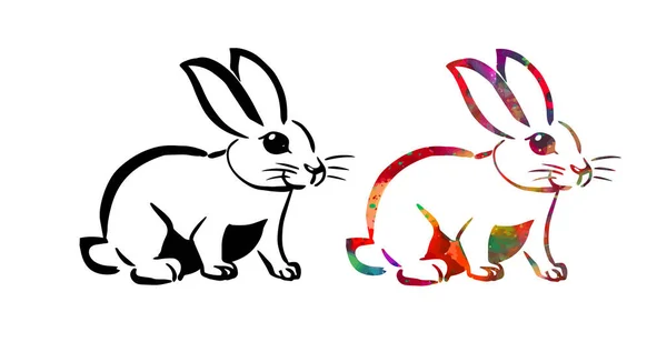 Set Some Cute Rabbits Easter Vector Hand Draw Illustration Isolated — Stock Vector