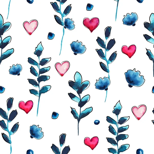 Ein Nahtloser Hintergrund Mit Blauen Zweigen Und Herz Valentinstag Vektorillustration — Stockvektor