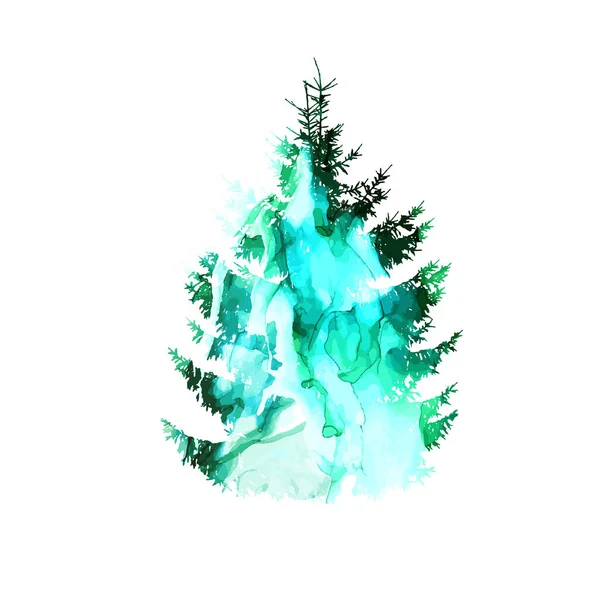 Aquarel Groene Kerstboom Vectorillustratie — Stockvector