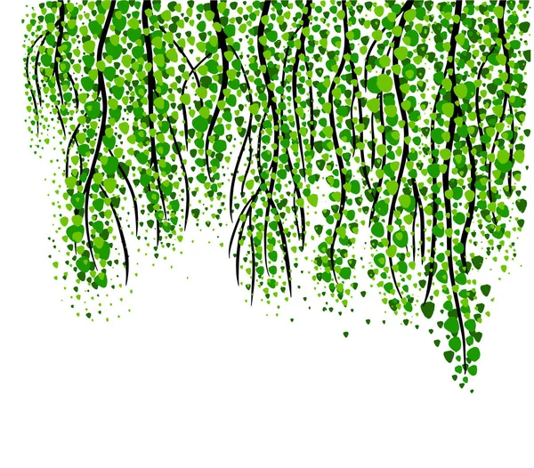 Vektorsaisonhintergrund Mit Ästen Grünen Blättern Dekorativer Weißer Gipswand Mit Subtiler — Stockvektor