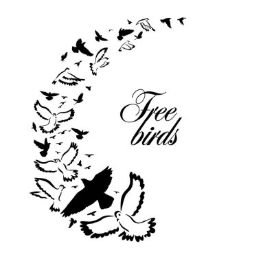 Uçan bir kuş sürüsü. Vektör illüstrasyonu