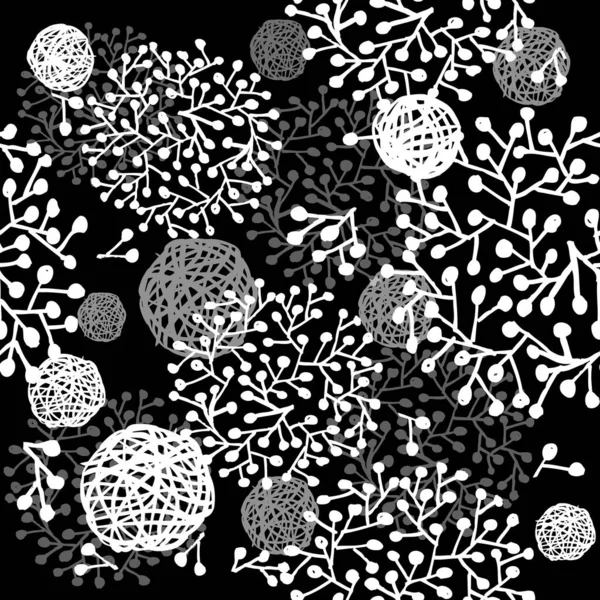 Nahtloser Monochromer Floraler Hintergrund Vektorillustration — Stockvektor