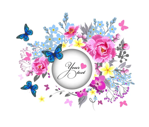 ピンクの花と美しい花のフレーム ベクターイラスト — ストックベクタ