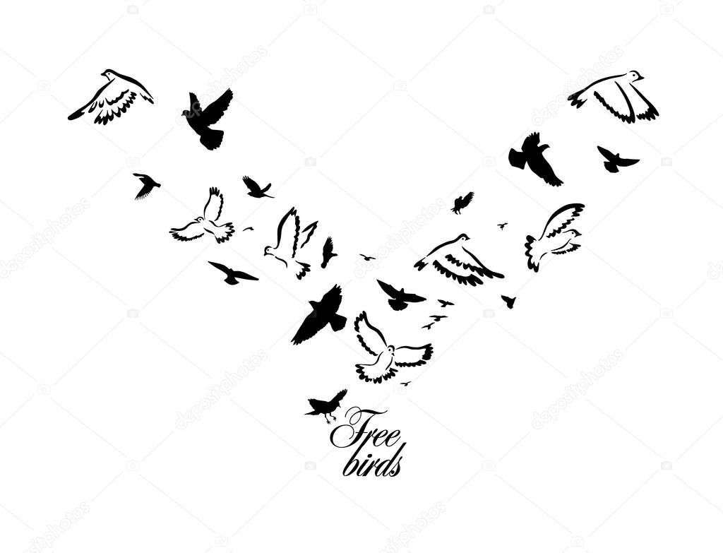 A flock of flying birds. Vector illustration
