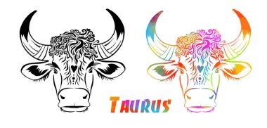 Boğa burcu burcu. Bir boğanın kafası. Vektör illüstrasyonu