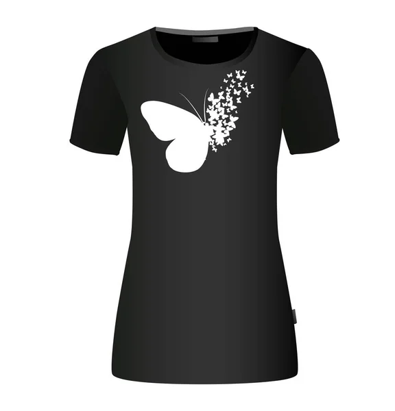 Białe Abstrakcyjne Motyle Odcisk Koszulki Wektor — Wektor stockowy