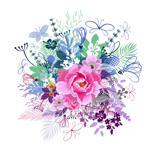 Beau Cadre Floral Avec Des Fleurs Roses Illustration Vectorielle — Image vectorielle