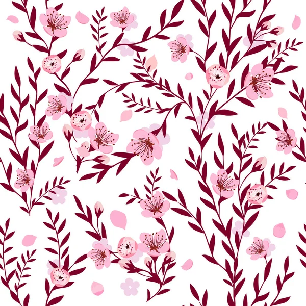 Der Nahtlose Hintergrund Des Zweiges Mit Sakura Vektorillustration — Stockvektor