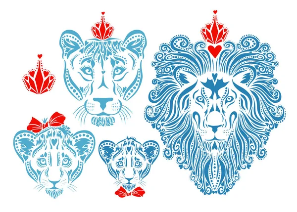 Illustration Einer Löwenfamilie — Stockvektor