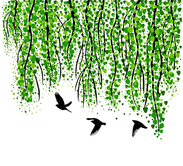 Фон Векторного Сезона Ветвями Деревьев Зелеными Листьями Декоративный Белый Гипсовый — стоковый вектор