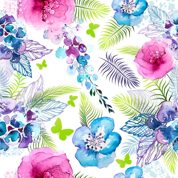 Ein nahtloser Hintergrund aus Aquarellblumen. Floraler Druck. Vektorillustration — Stockvektor