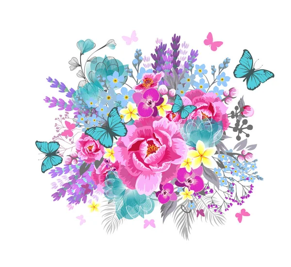 Beau bouquet riche de fleurs. Illustration vectorielle — Image vectorielle