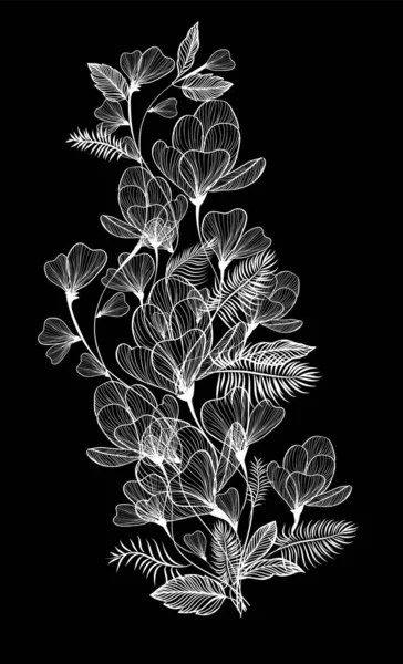 Abstracción floral monocromática. Hermosa flor gráfica. Ilustración vectorial — Vector de stock