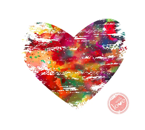 Heart made of multi-colored bright colored blots. With love. Postcard. Frame for text. Vector illustration — Stock Vector