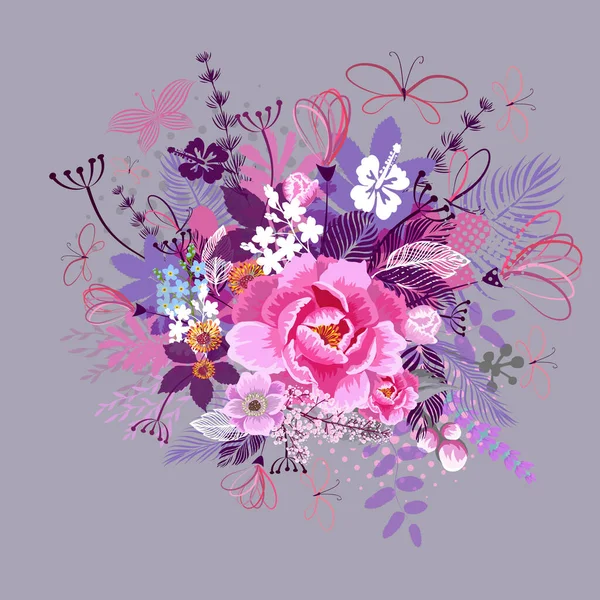 Beau bouquet riche de fleurs. Carte postale festive. A partir du 8 mars. Joyeuse fête des mères. Illustration vectorielle — Image vectorielle