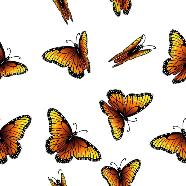 オレンジの蝶とシームレスな背景。ベクターイラスト — ストックベクタ