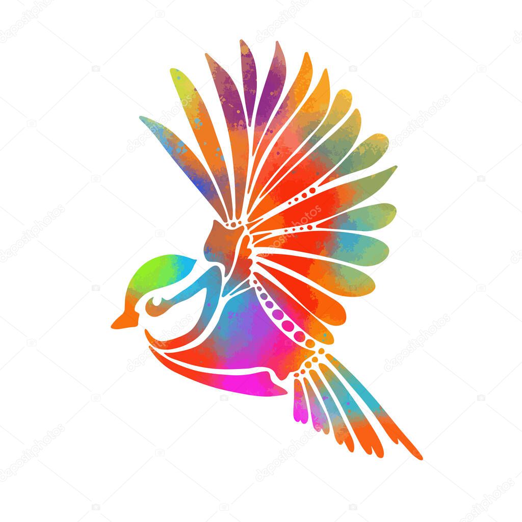 A multi-colored flying decorative bird. Vector illustration