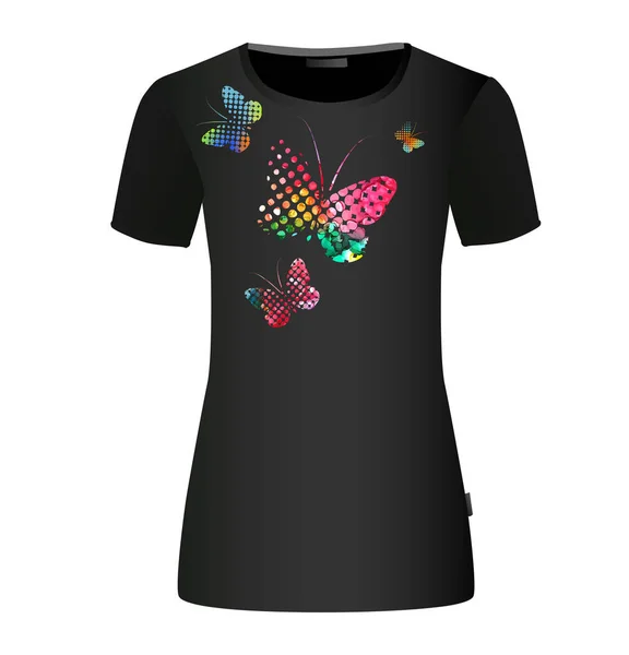A borboleta abstrata é multicolorida. Impressão de t-shirt. Meios mistos. Ilustração vetorial — Vetor de Stock