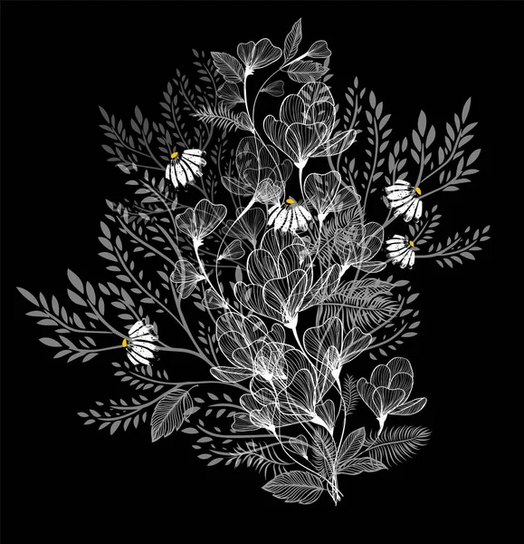 Abstracción floral monocromática. Hermosa flor gráfica. Ilustración vectorial — Vector de stock