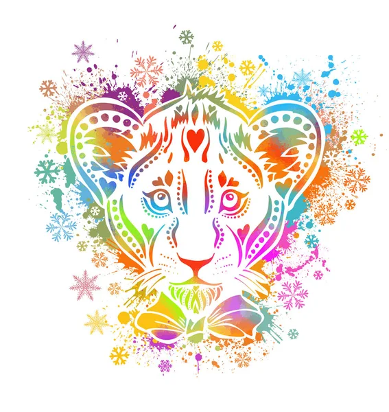 Un cachorro de león multicolor. La cara del león es un arco iris abstracto. Ilustración vectorial — Vector de stock