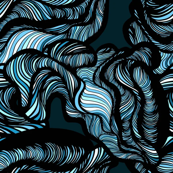 Abstracto patrón de fondo enredado ondulado floral dibujado a mano sin costura. fondo azul. Ilustración vectorial — Vector de stock