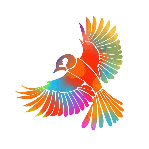 Een veelkleurige vliegende decoratieve vogel. Vectorillustratie — Stockvector