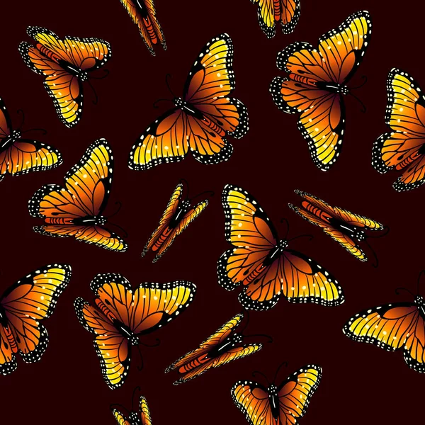 Un fondo sin costuras con mariposas naranjas. Ilustración vectorial — Archivo Imágenes Vectoriales