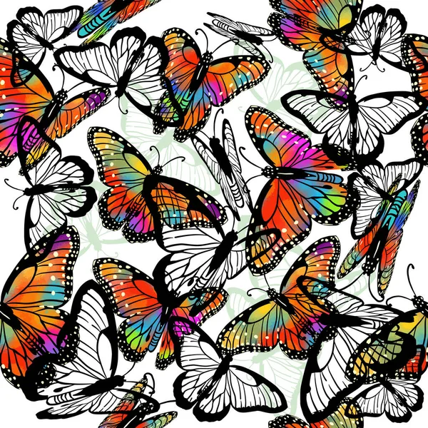 Seamless background rainbow butterflies. Vector illustration — Stock Vector