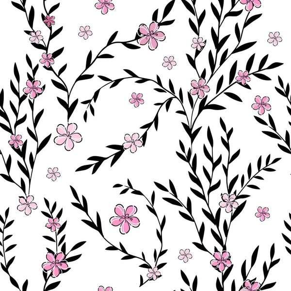 El fondo sin costuras de la ramita con sakura. Ilustración vectorial — Vector de stock