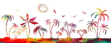 Çok renkli palmiye ağaçları. Vektör illüstrasyonu