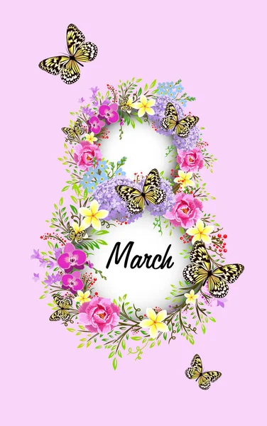 8 Mart. Kadınlar Günü 'nde. Kartpostal Vektör illüstrasyonu